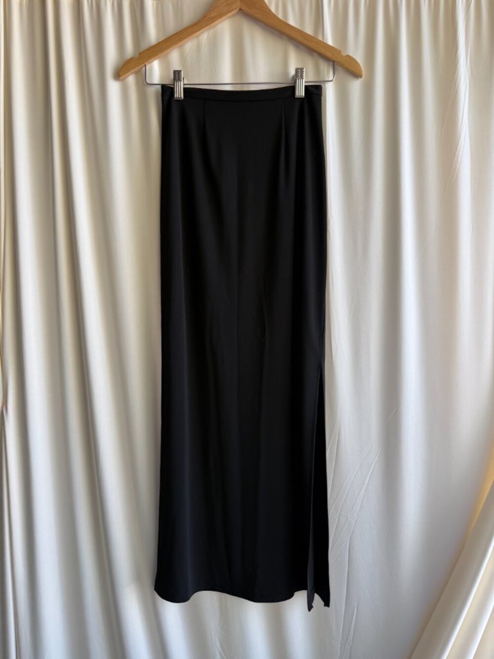 Vintage New Star Black Midi Skirt Side Slit Minimalist Size XS/S